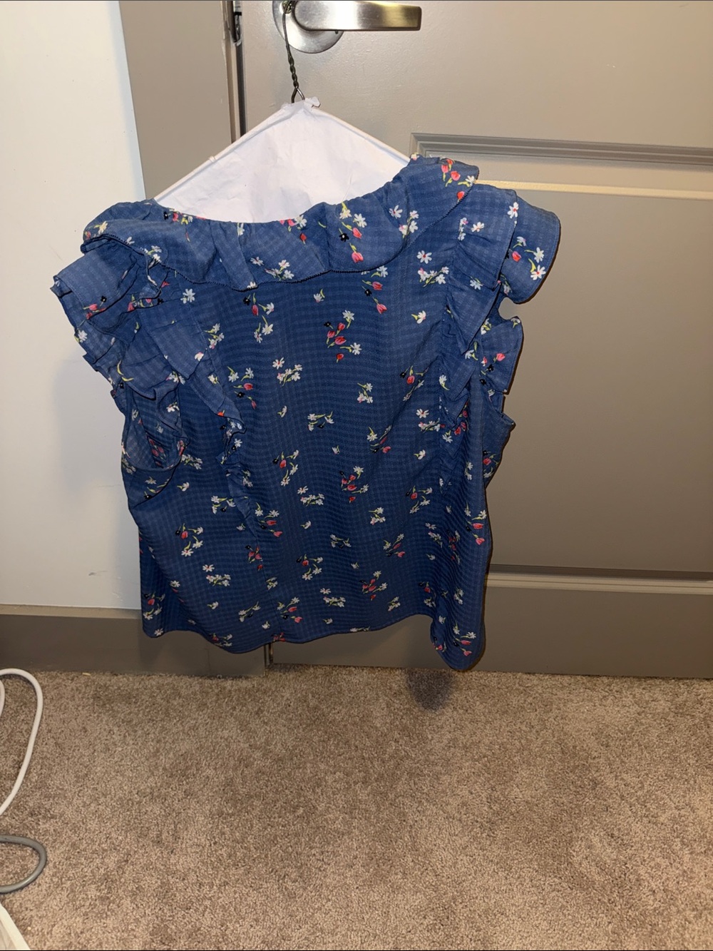 LOFT Blue Floral Ruffle Sleeve Blouse - Picture 2 of 2